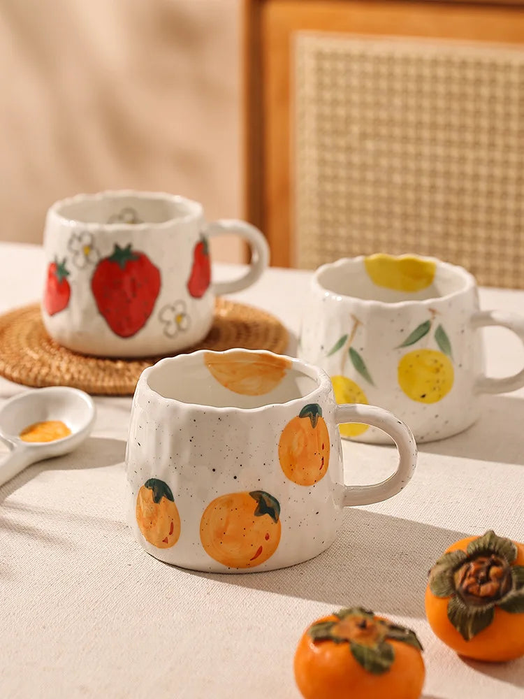Afralia™ Cartoon Fruit Ceramic Mugs - Home Breakfast Juice Tea Coffee Cups