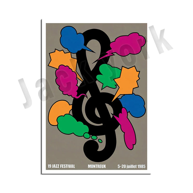 Afralia™ Vintage Music Festival Poster: Montreux Jazz Drums, Rock & Freedom of Jazz