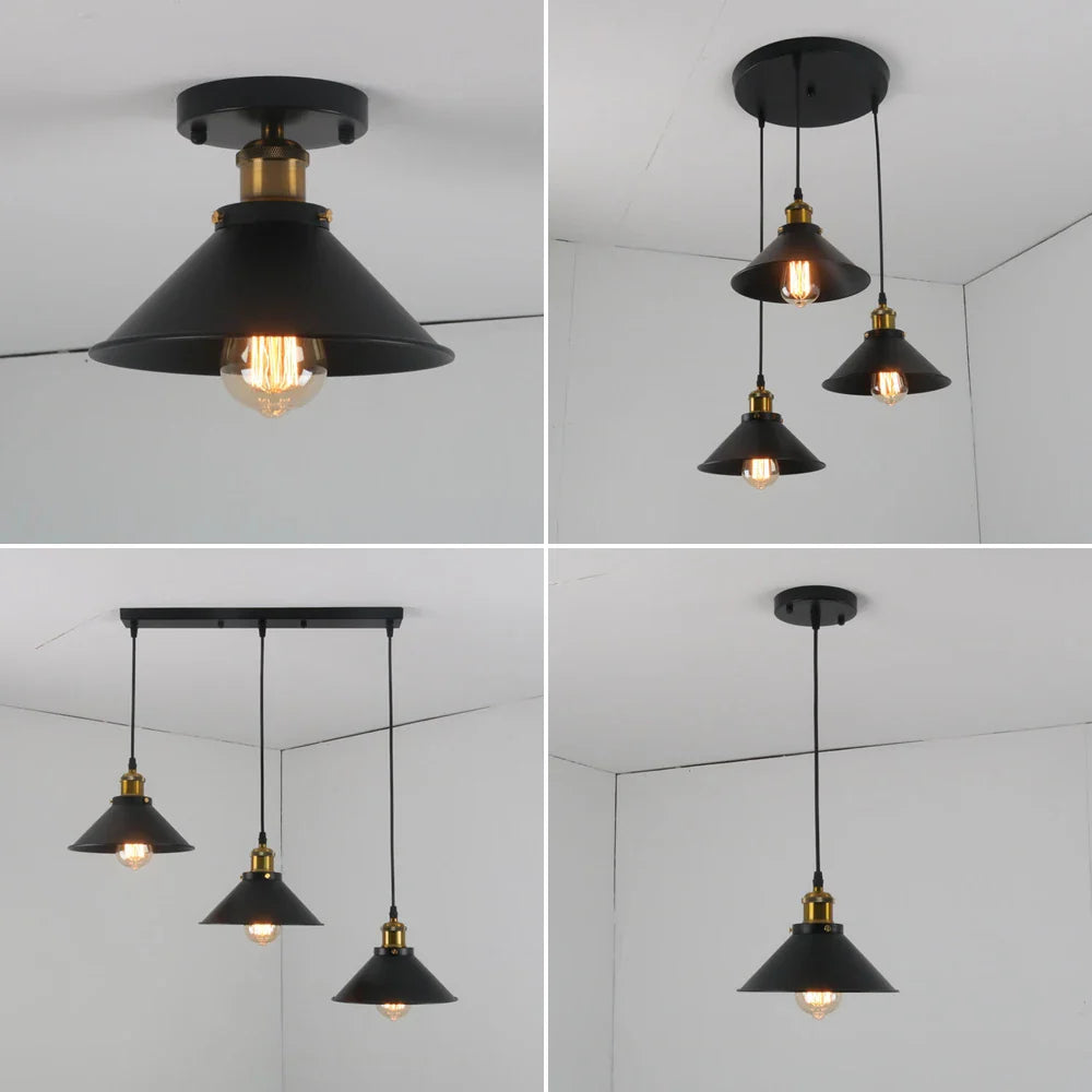 Afralia™ Retro Industrial Pendant Ceiling Lamp E27 LED Chandelier Loft Light for Home Living Room