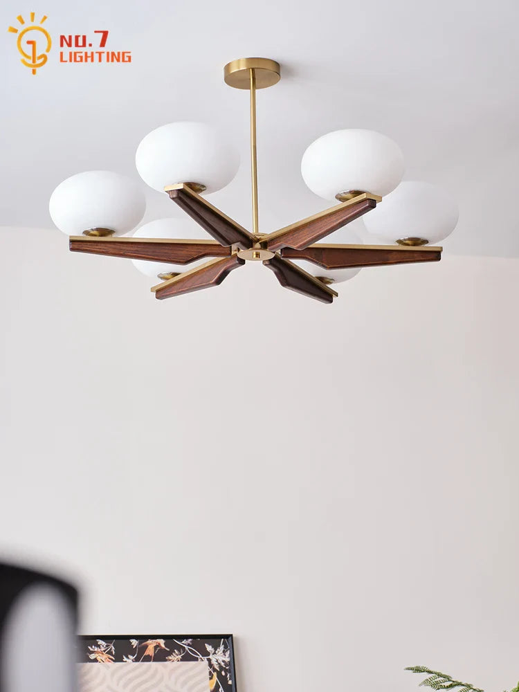 Afralia™ Cream Wood LED Chandelier, Modern Design for Living Room & Bedroom