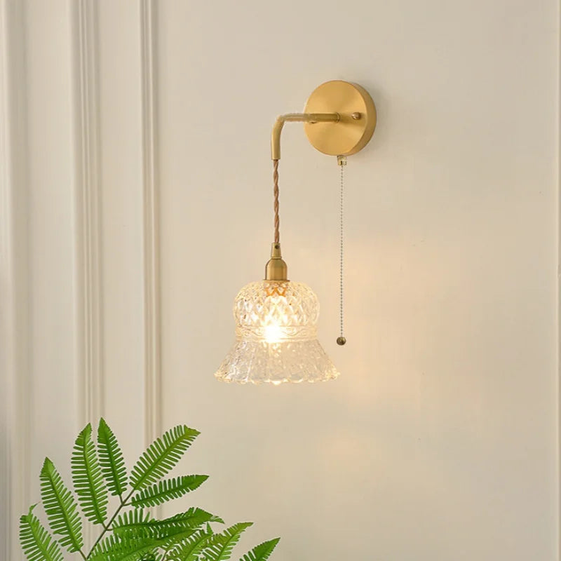 Afralia™ Flower Glass LED Wall Sconce Pull Chain Switch Modern Bathroom Mirror Light