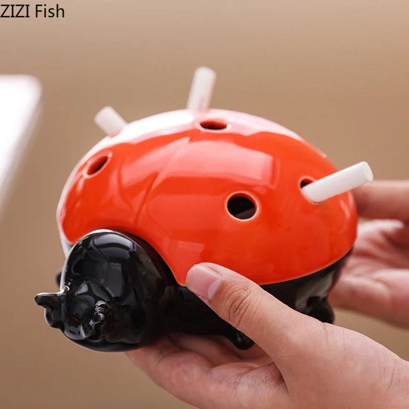 Afralia™ Ladybug Ceramic Ashtray - Windproof Desk Decoration & Smoking Accessory