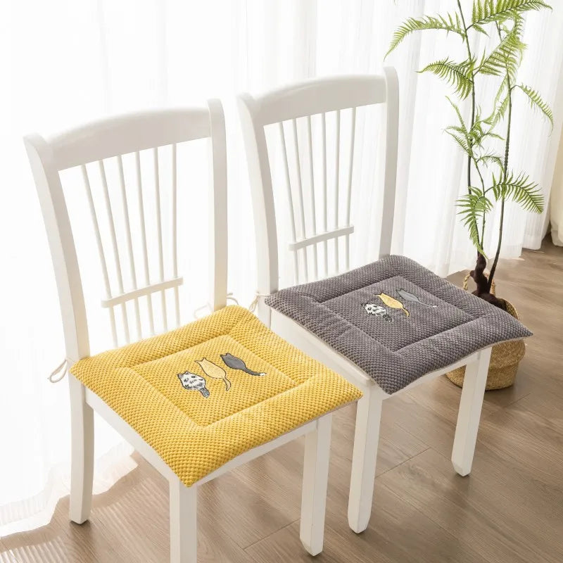 Afralia™ Cartoon Embroidered Seat Cushion - Non Slip Dining Chair Pad for Home & Office