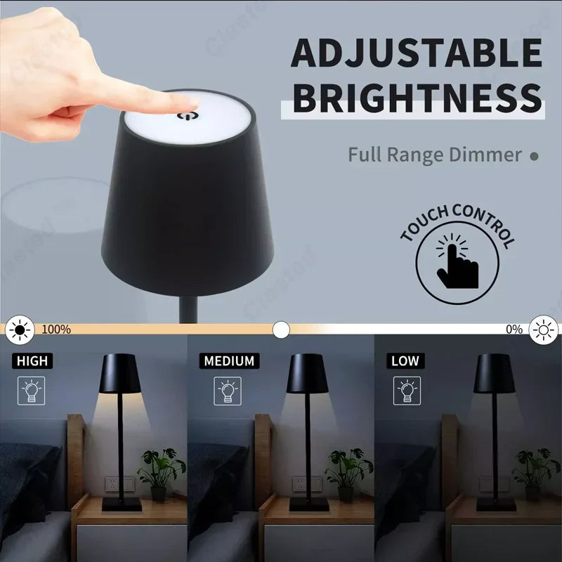 Afralia™ Poldina Waterproof Cordless Table Lamp - Rechargeable USB Touch Switch