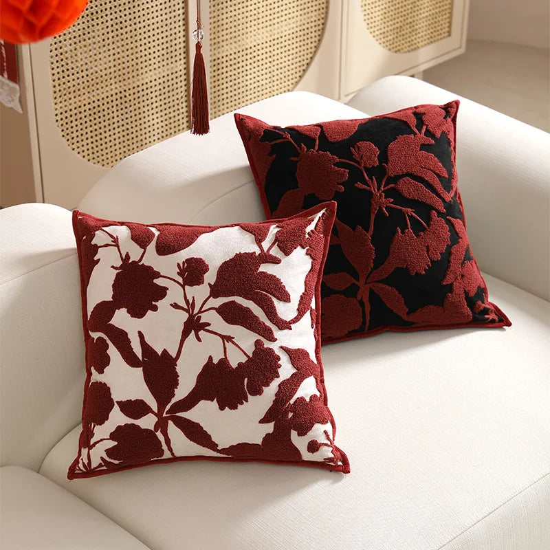 Afralia™ Red Embroidered Cushion Cover - Luxury Fabric Art Sofa Pillowcase for Home Décor