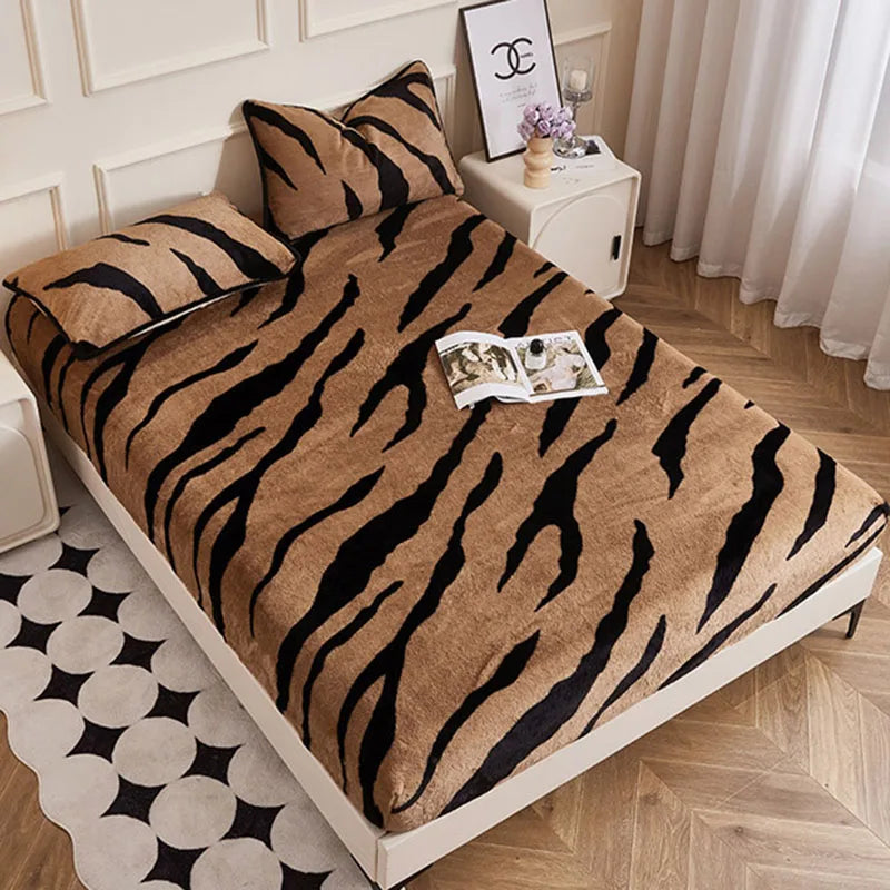 Afralia™ Warm Tiger Plush Fitted Sheet for Cozy Winter Nights