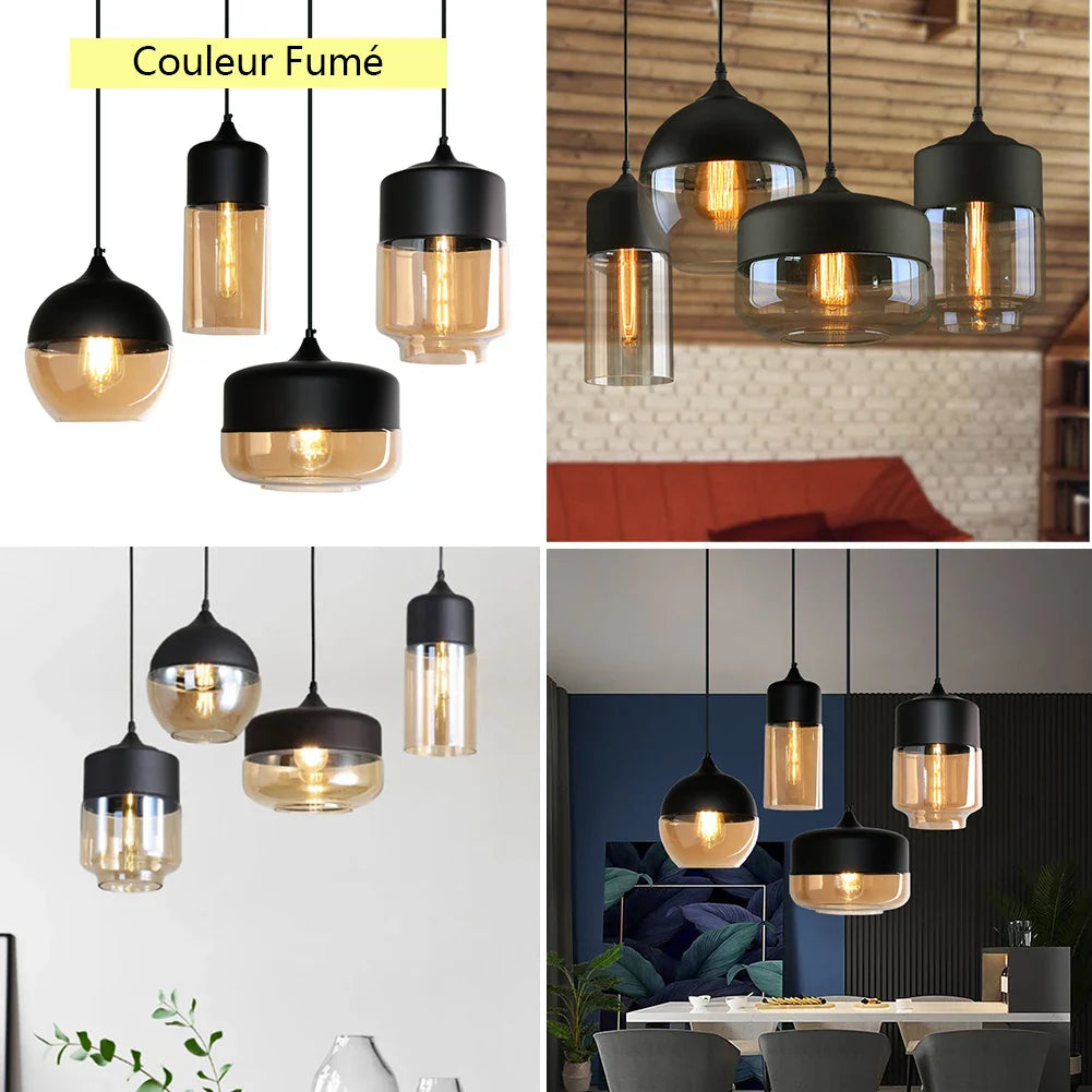 Afralia™ Glass Shade Pendant Light, Industrial Kitchen Restaurant Decor Lighting