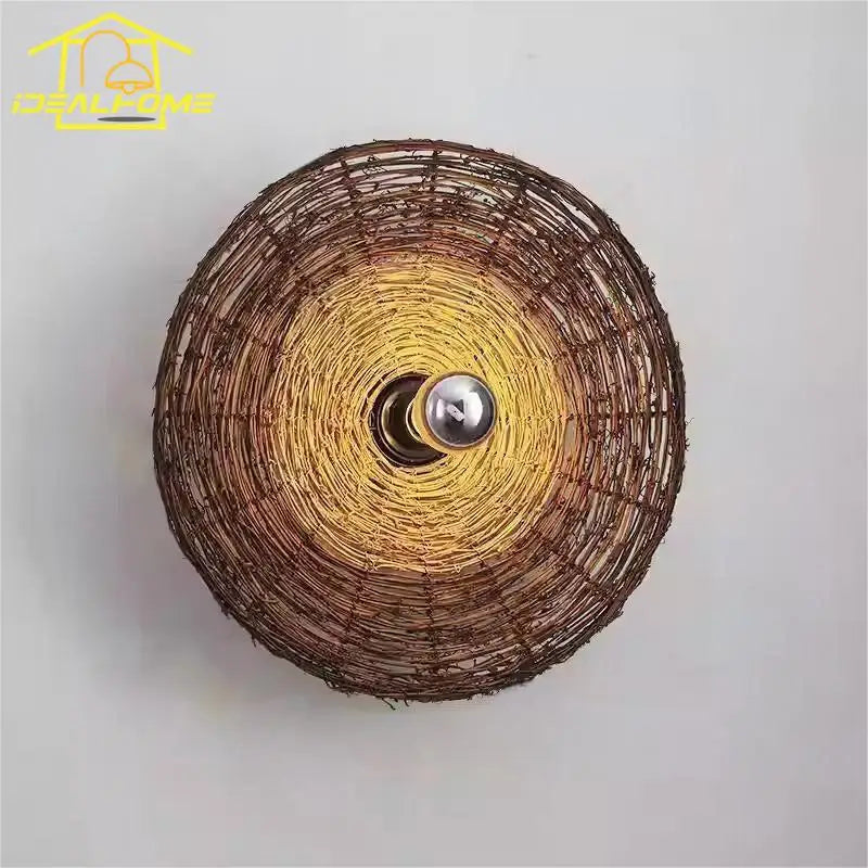 Afralia™ Rattan Weave LED Wall Lamp for Corridor, Bedroom, Living Room, Hotel and Bar