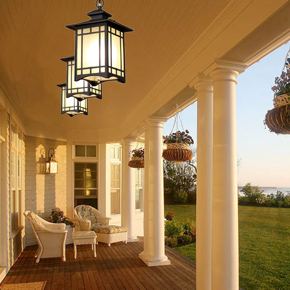 Afralia™ Vintage Glass Chandeliers Outdoor Pendant Lamp Garden Hanging Light