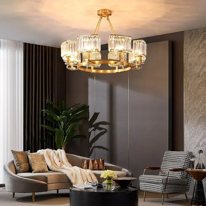 Afralia™ Crystal Pendant Chandelier Light for Living Room Hall Dining Bedroom