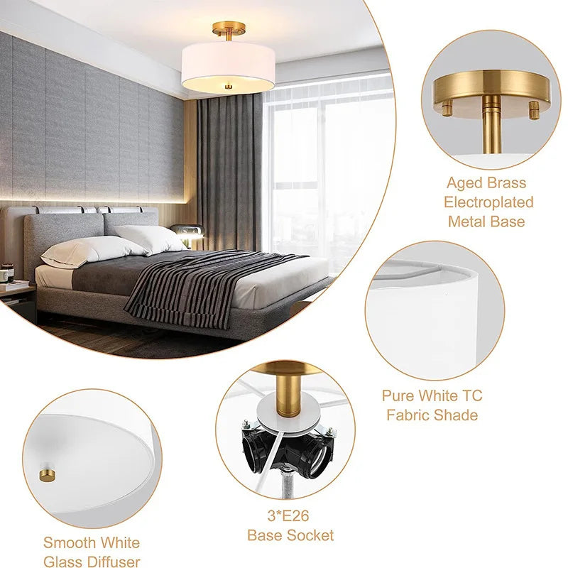 Afralia™ White Fabric Ceiling Light for Living, Bedroom, Dining Room Chandelier