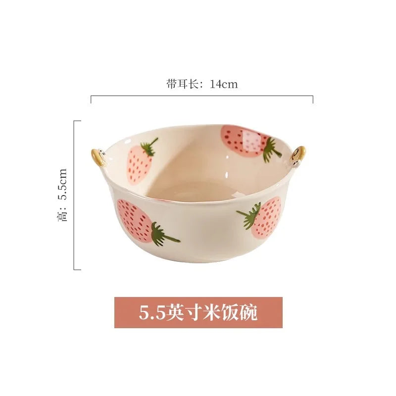 Afralia™ Strawberry Ceramic Noodle Bowl - 8 inch Pretty Anti-scald Cute Design