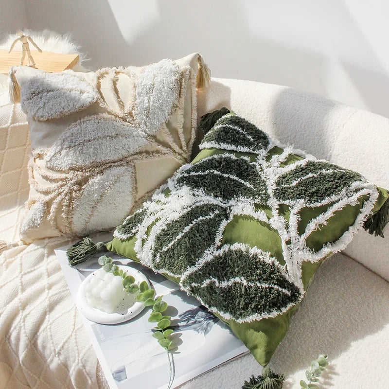 Afralia™ Embroidered Tufted Cotton Canvas Pillow Cover 45*45cm for Living Room