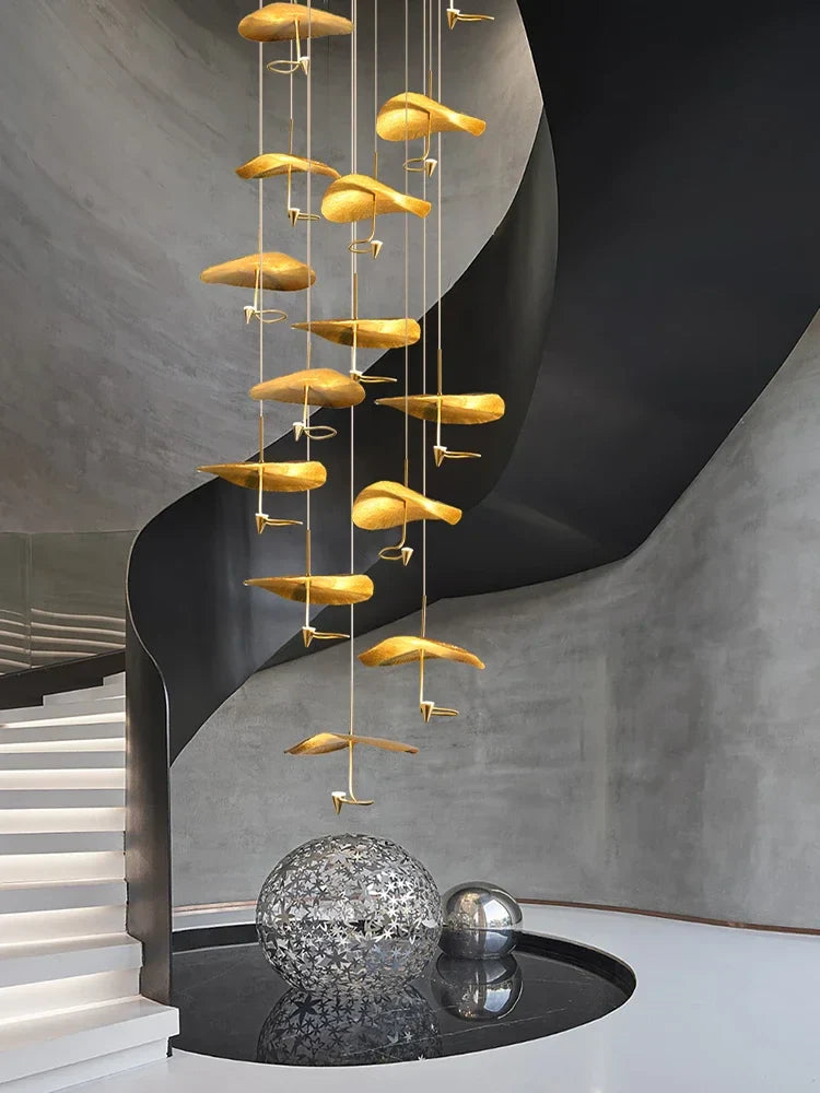 Afralia™ Modern Copper Lotus LED Chandelier for Duplex Living Room - Luxury Indoor Lighting Fixtures
