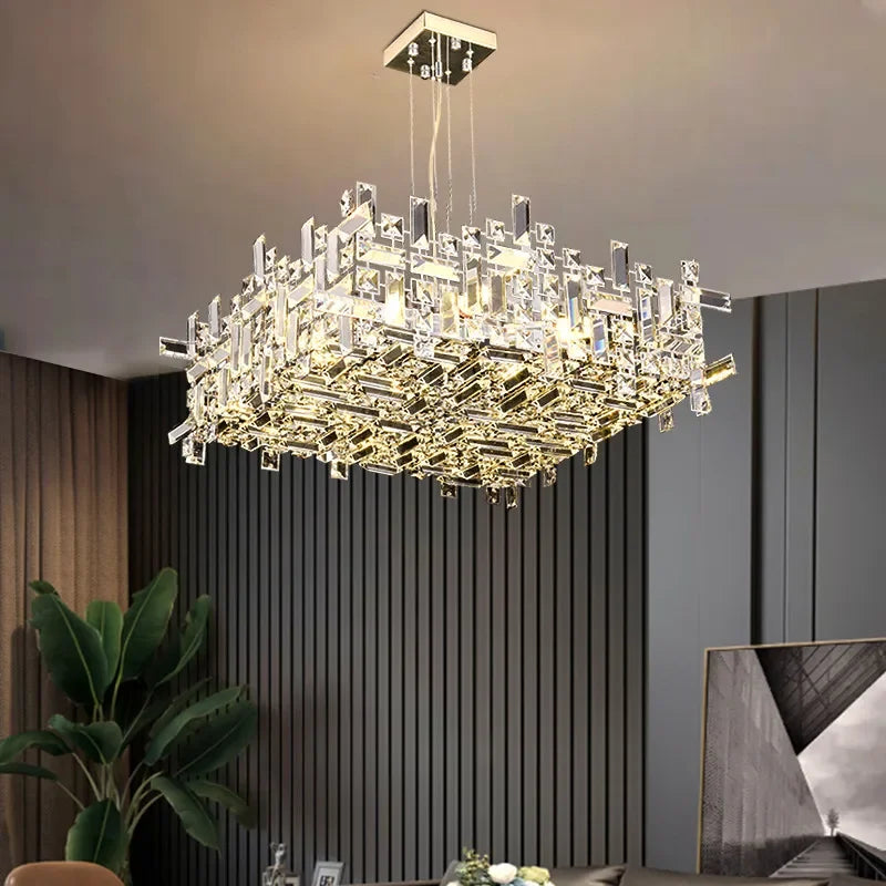 Afralia™ Square Crystal Pendant Chandelier for Modern Living Room, Bedroom & Dining Room