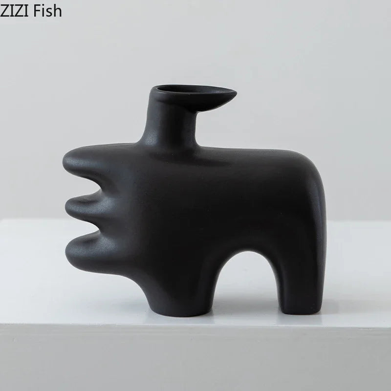 Afralia™ Thumbs Up Ceramic Vase Abstract Art Plant Pot Aesthetic Room Decoration