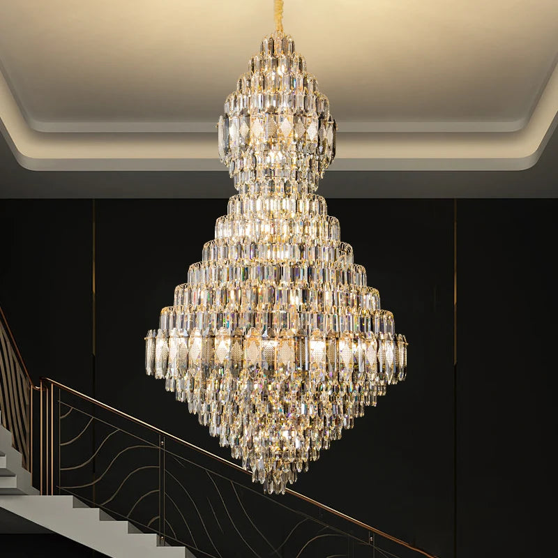 Afralia™ Crystal Chandelier LED Light for Luxurious Living Room, Staircase, and Exhibition Hall