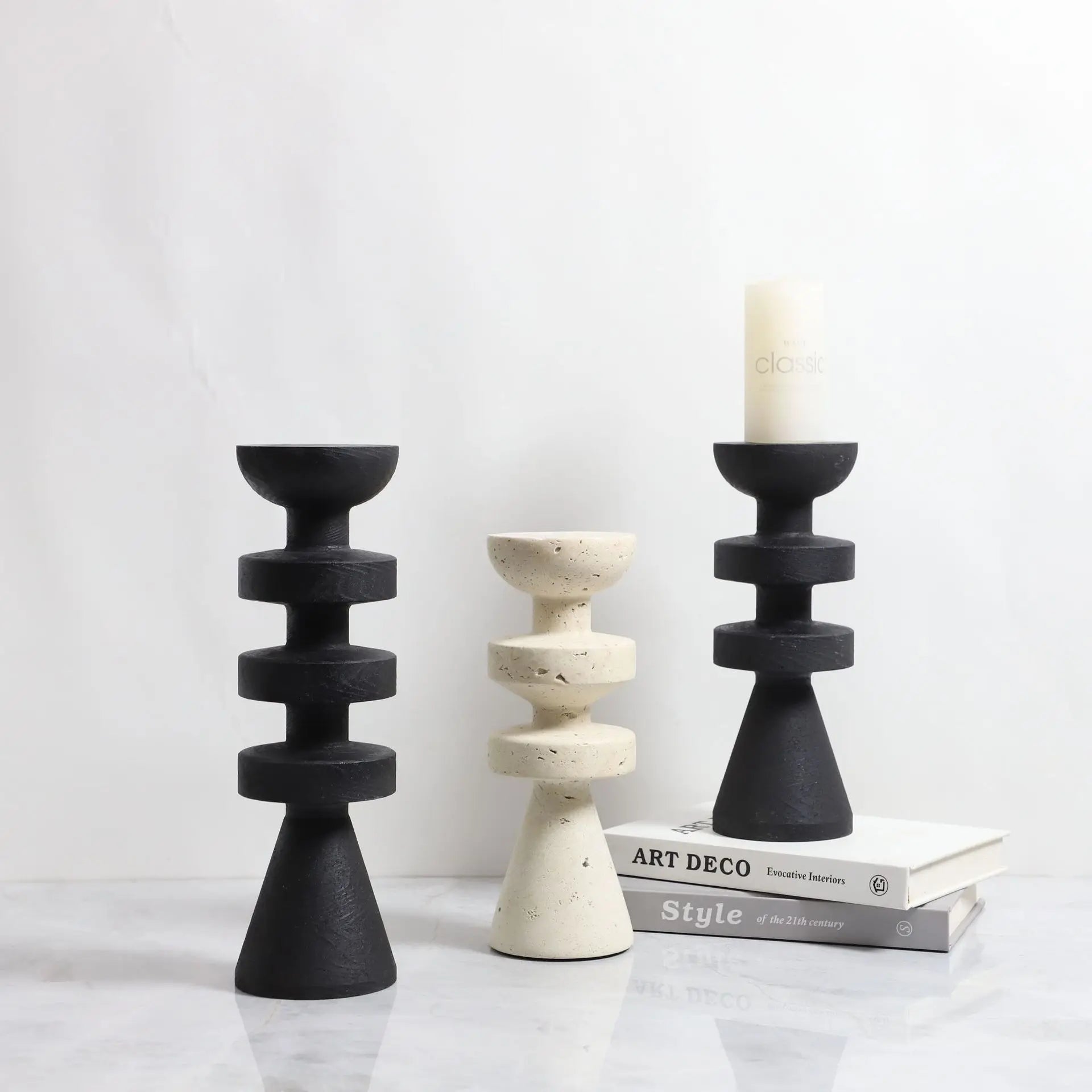 Afralia™ Black Marble Candle Holder, Modern Yellow Stone Candle Holder