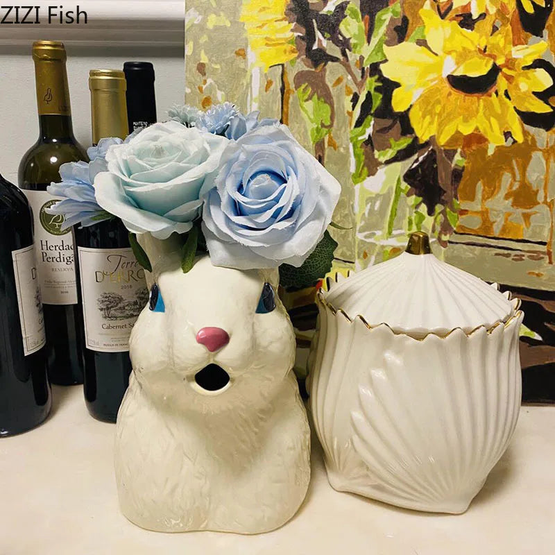 Afralia™ Rabbit Ceramic Vase for Desk Decor and Floral Arrangements