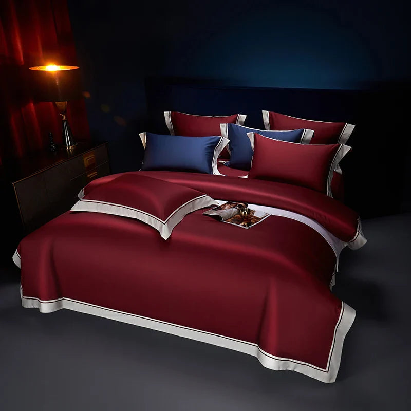 Afralia™ Luxury Solid Color Hotel Style Bedding Set in Burgundy Red
