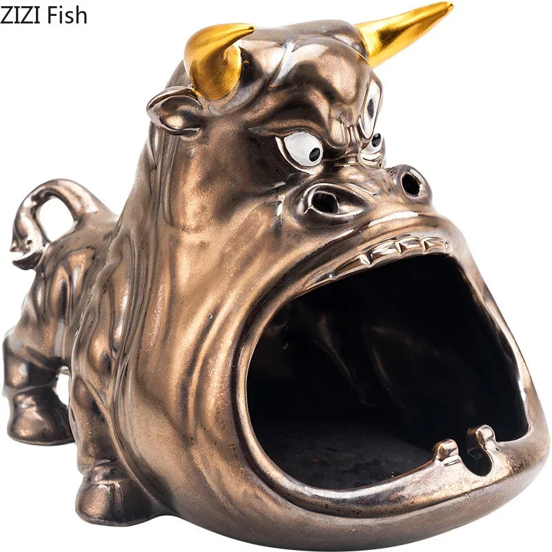 Afralia™ Cartoon Cow Ceramic Ashtray Home Decoration Gift for Boyfriend