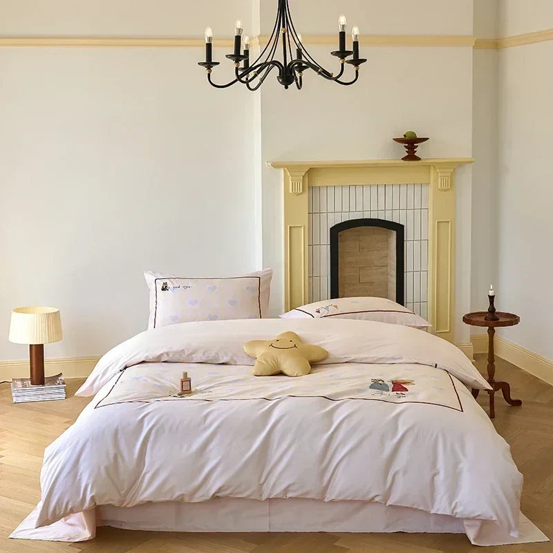 Afralia™ Embroidered Queen Bedding Set: High-Quality 100% Cotton Duvet Cover with Sheet & Pillowcases