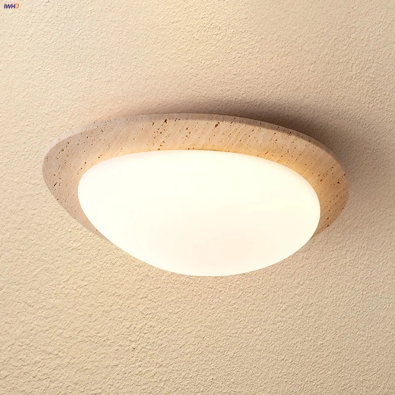 Afralia™ LED Ceiling Light Fixture Yellow Stone White PE Shade Plafond Lamp