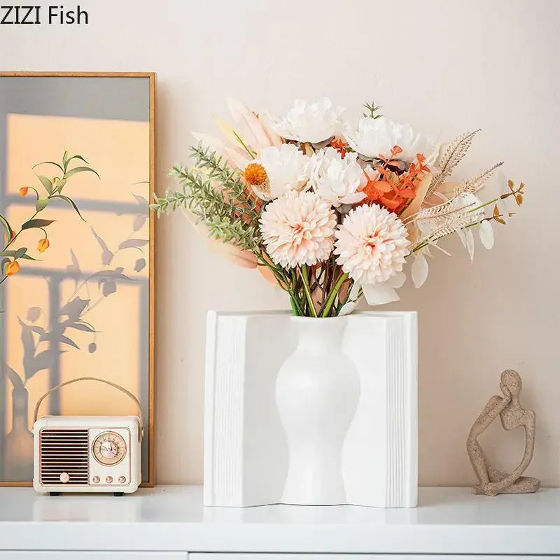 Afralia™ Creative Flowers Desk Decoration Vase | Artificial Floral Decor for Aesthetic Rooms