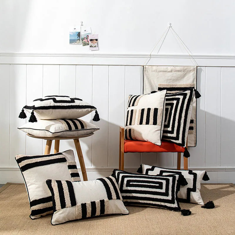 Afralia™ Boho Geometric Tufted Cushion Cover with Fringe - 45X45/30X50CM