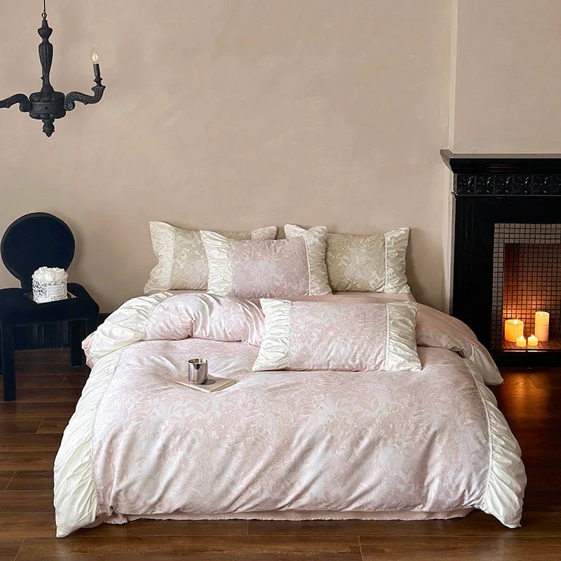 Afralia™ Luxe Satin Cotton Duvet Cover Set with Sheets & Lace Pillowcase