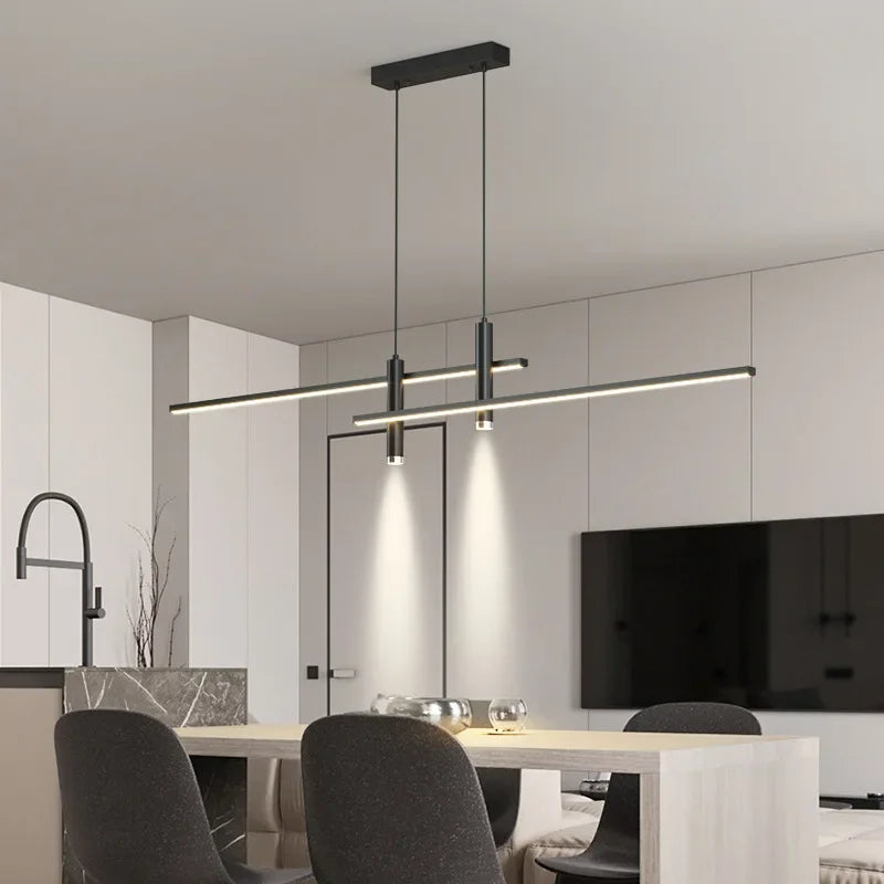 Afralia™ Modern Minimalist Gold Black Dining Table Chandelier for Kitchen & Dining Room