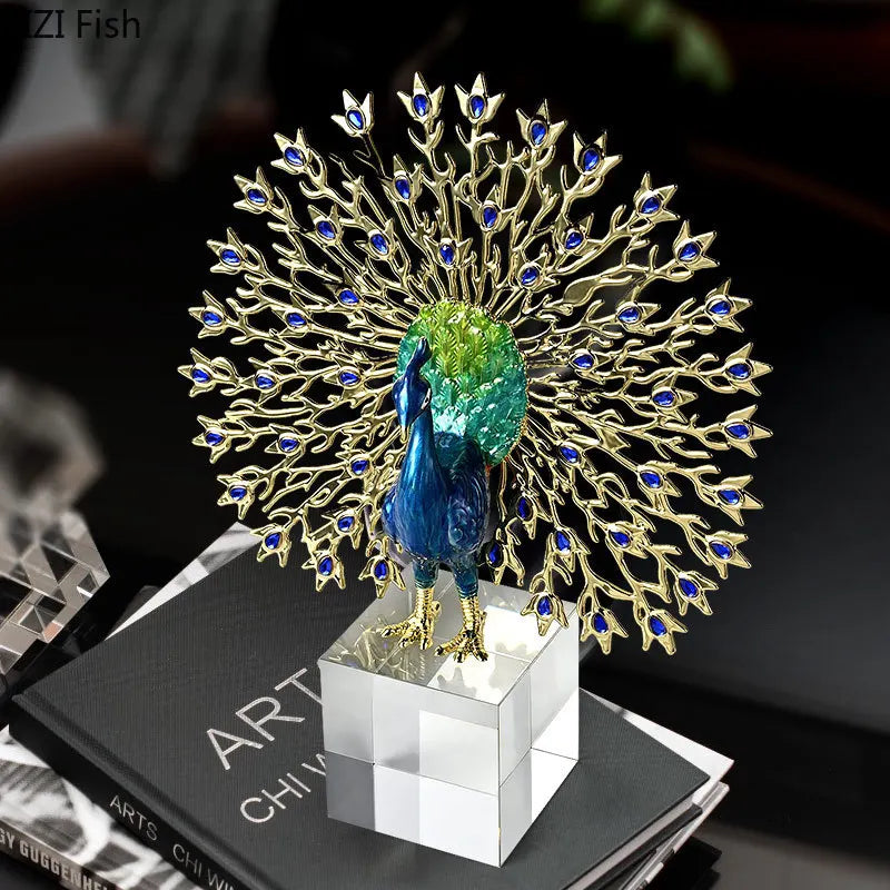 Peacock Ornament Sculpture Crystal Base | Afralia™ Room Decor Statue