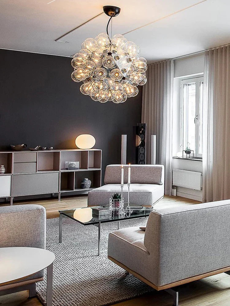 Afralia™ Glass Dandelion G4 LED Chandelier - Gold Chrome Black Hardware