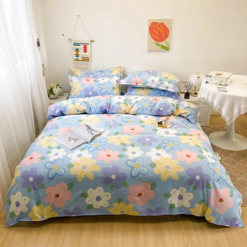 Afralia™ Floral Print Bedding Set: Duvet Cover, Sheet, Pillowcases - Queen/King/Single/Double Bed