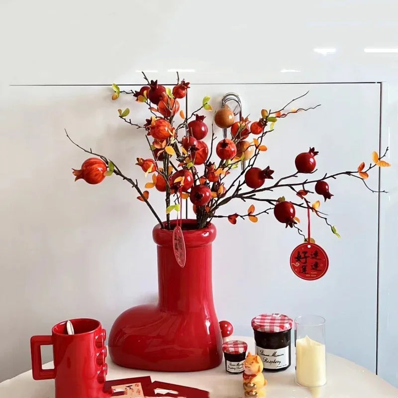 Afralia™ Red Shoes Ceramic Vase Boots Flower Pot Home Decor Floral Arrangement
