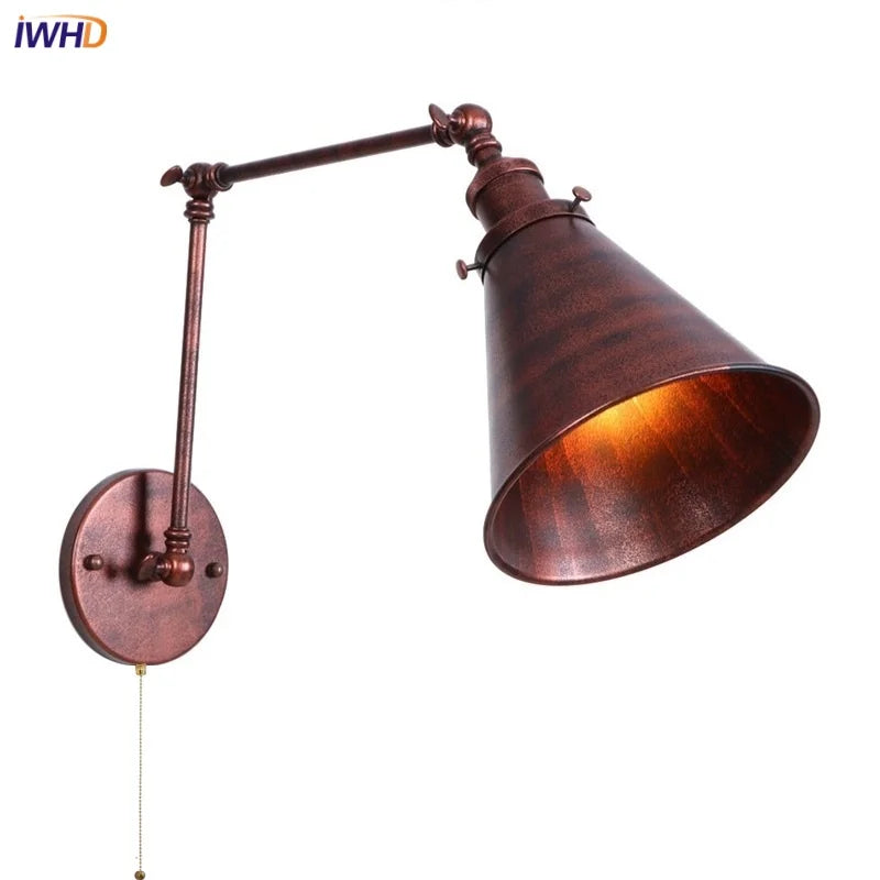 Afralia™ Rustic Loft Swing Arm Wall Lamp - Retro LED Reading Light