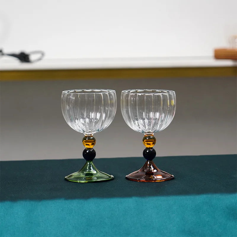 Afralia™ Vintage Ripple Wine Glass Set of 1 - Clear Nordic Goblet with Short Stem