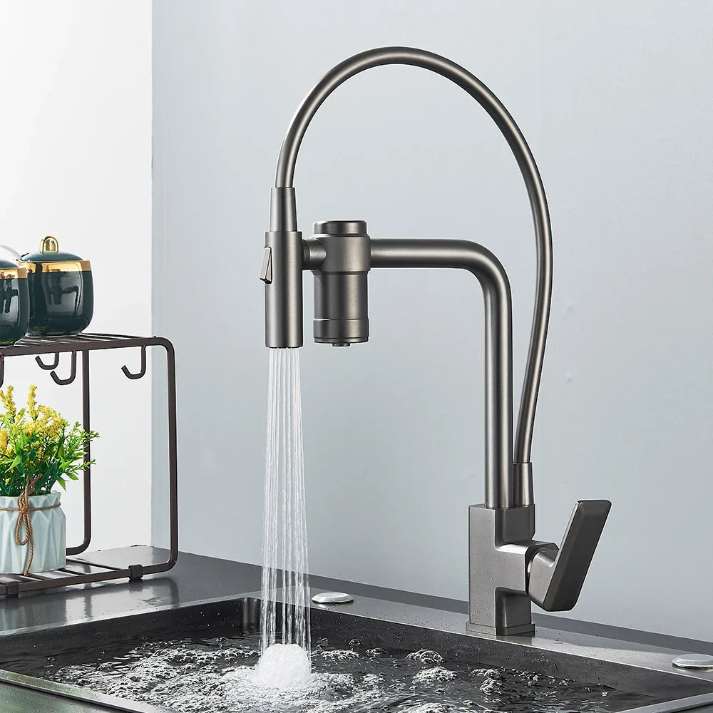 Afralia™ Gun Grey Filtered Water Kitchen Faucet with Pull Down Sprayer