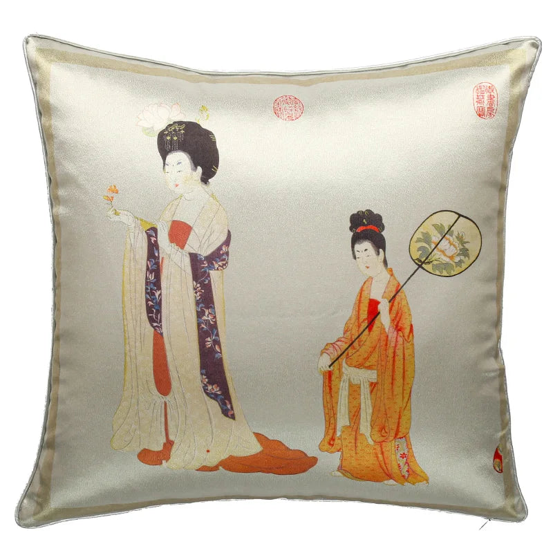 Afralia™ Chinese Beauty Girl Luxury Cushion Cover for Living Room Sofa
