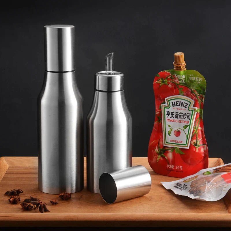 Afralia™ Stainless Steel Oil Bottle Seasoning Pot Leakproof Kitchen Supplies