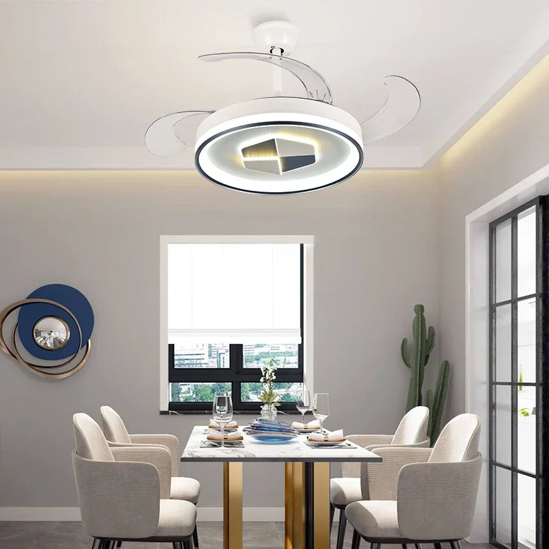 Afralia™ Invisible LED Chandelier Ceiling Fan: Modern Resin Décor, Circular Design, Hotel Living Room