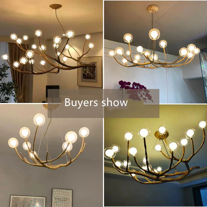 Resin Tree Branch Chandelier G4 Bubble Pendant Light by Afralia™ - Retro Glass Hanging Lamp