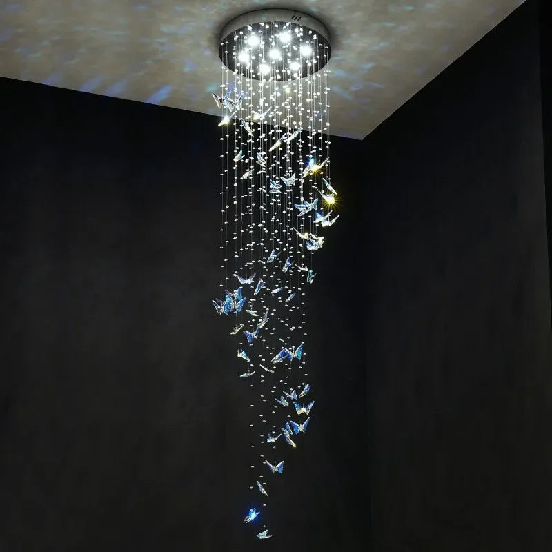Afralia™ Butterfly Crystal Chandelier for High Ceilings - Modern Staircase Pendant Lighting