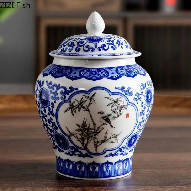 Afralia™ Blue & White Porcelain Tea Canister | Ceramic Sealed Caddy Jar