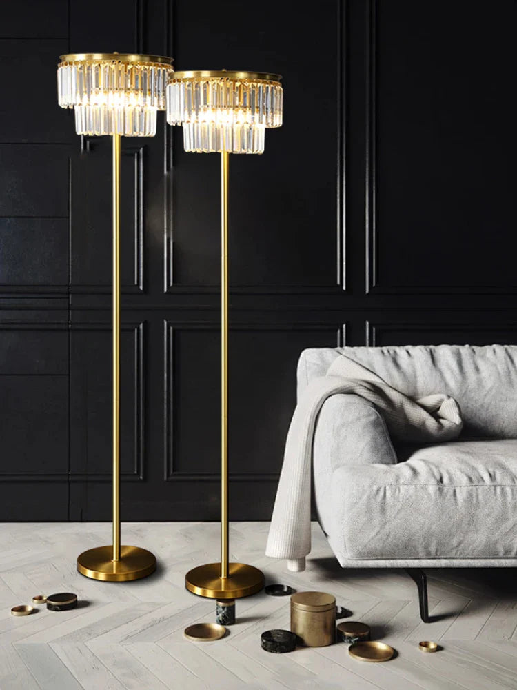 Afralia™ All Brass Crystal Floor Lamp Gold Luxury Decor Living Room Lighting