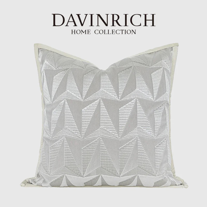 Afralia™ Conical Geometric Embroidery Cut Velvet Pillow Cover Silver Luxe Square Cushion
