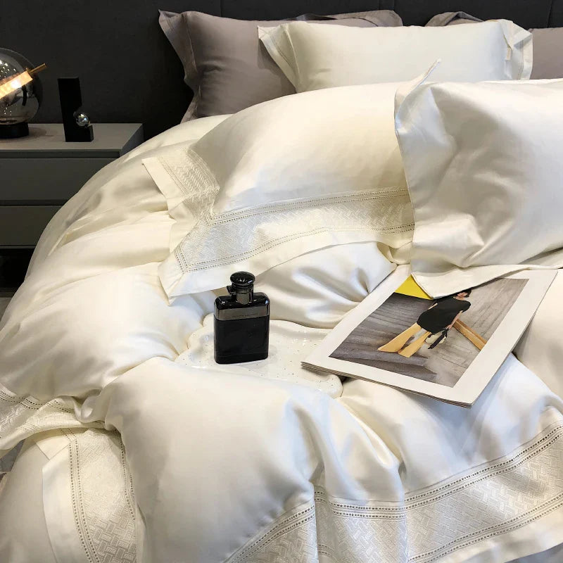 Afralia™ 1000TC Lyocell Fibre Bedding Set with Broadside Embroidery - Soft, Silky & Pure Color