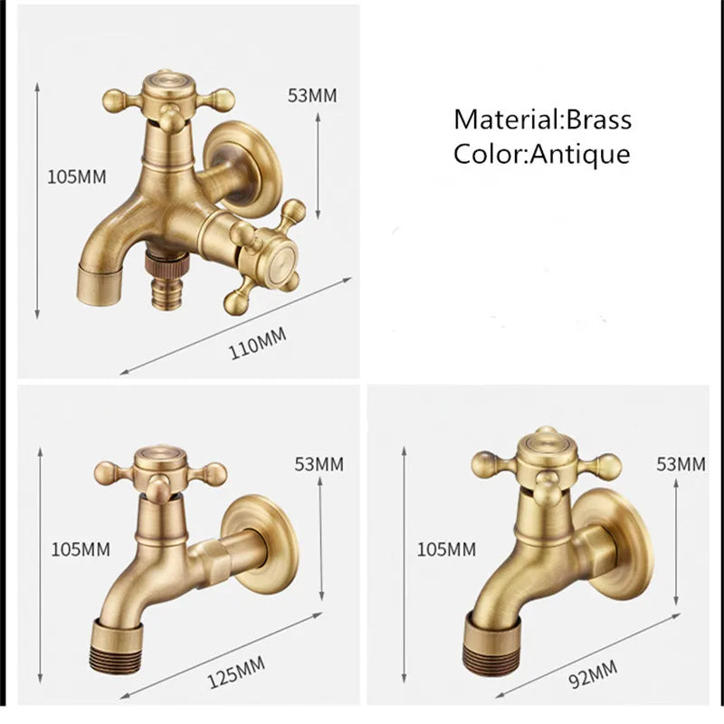 Afralia™ Antique Brass Garden Bibcocks Single Cold Tap Faucet for Outdoor Use