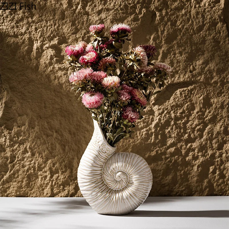 Afralia™ Conch Ceramic Vase for Aesthetic Desk Decor and Flowers Arrangement