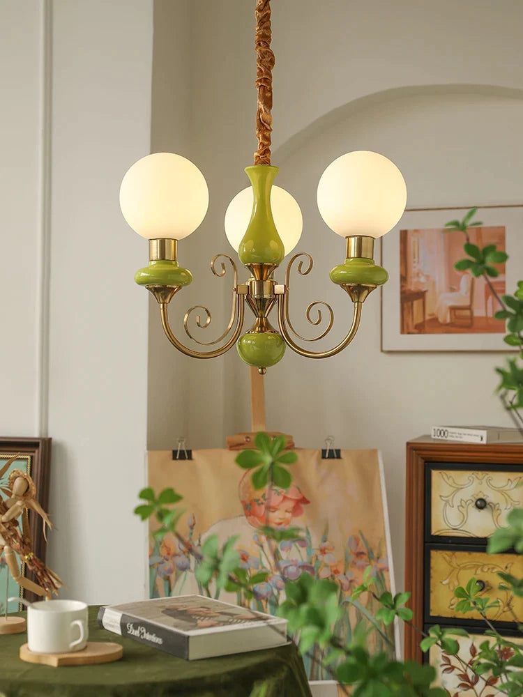 Afralia™ Vintage Green Chandelier: Pastoral Cream Lighting Fixture for Bedroom, Home, and Restaurant